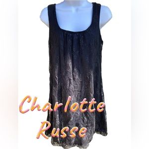 Womens Vintage Charlotte Russe Black Lace Sleeveless Loose Mini Dress L Large